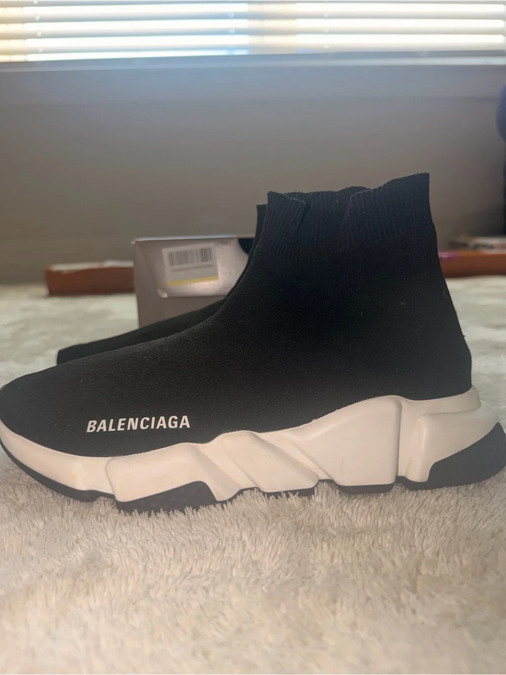 Balenciaga Black and White Speed Trainer Sock Sneakers